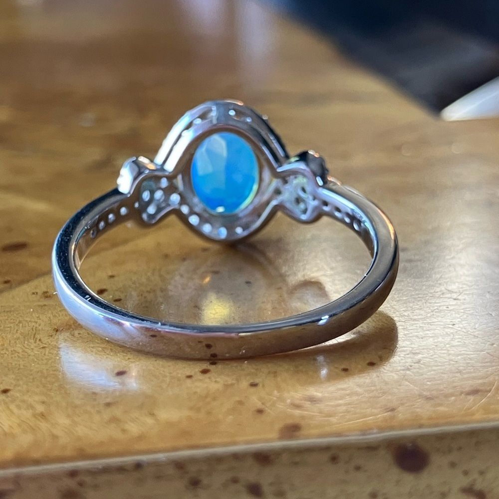 Blue Ethiopian Opal Sterling Silver Ring Size 9.75 - Picture 5 of 9